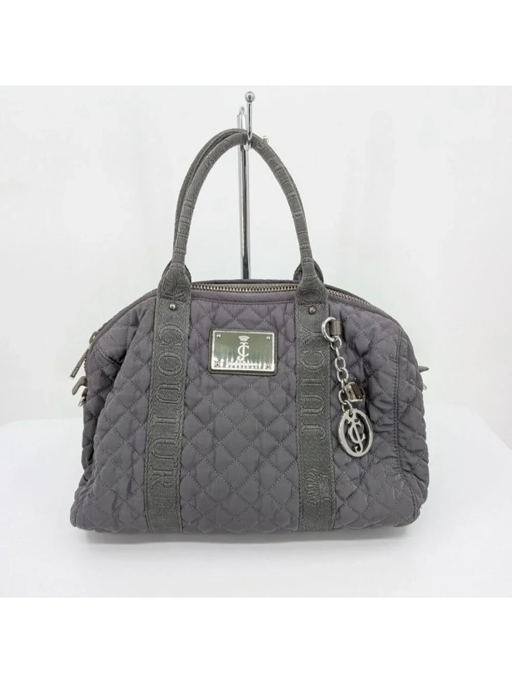 Vtg Y2K Juicy Couture Nylon Quilted Puffer Satchel Handbag With‎ Logo Gem Charm